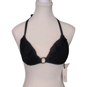 Shade & Shore Womens Black Halter String Bikini Top NWT Medium W/ Ruffle